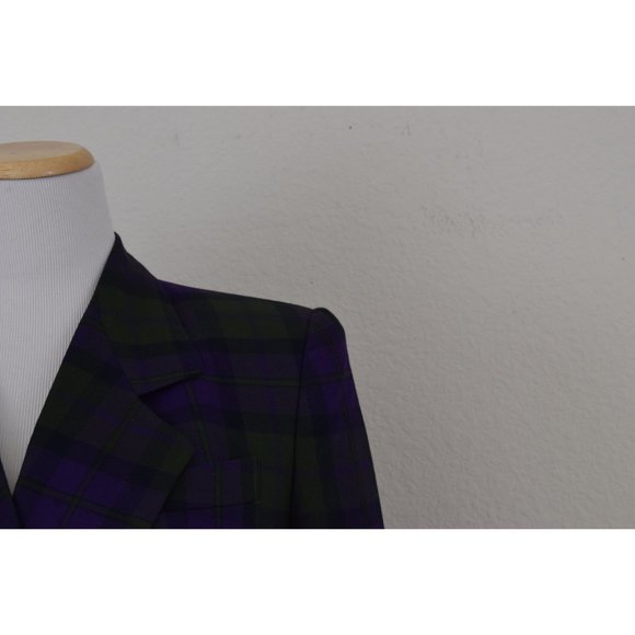 Vintage 90s Green and Purple Plaid Rayon Blazer by KASPER size 8 - Picture 6 of 10